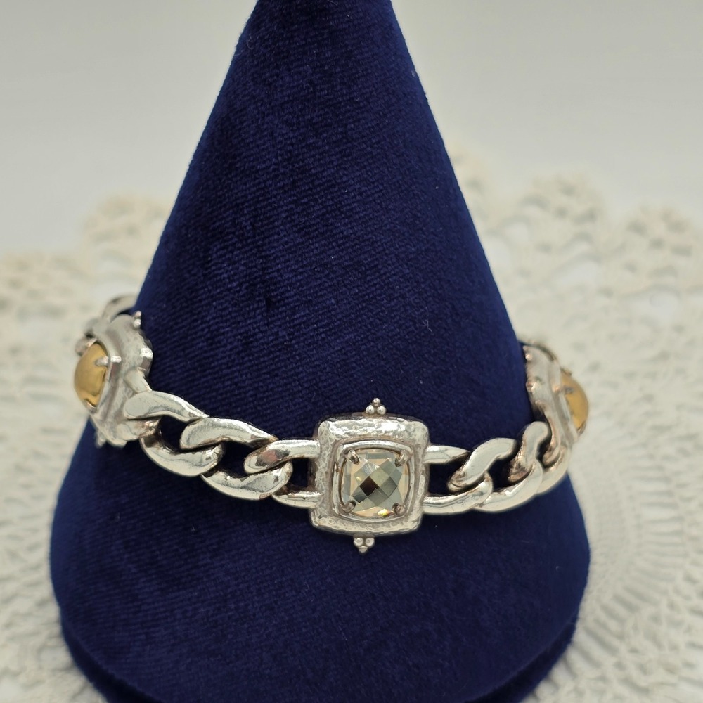 Vintage Brighton Affectionate Link Bracelet Yellow Gold Plate Open Back Crystals